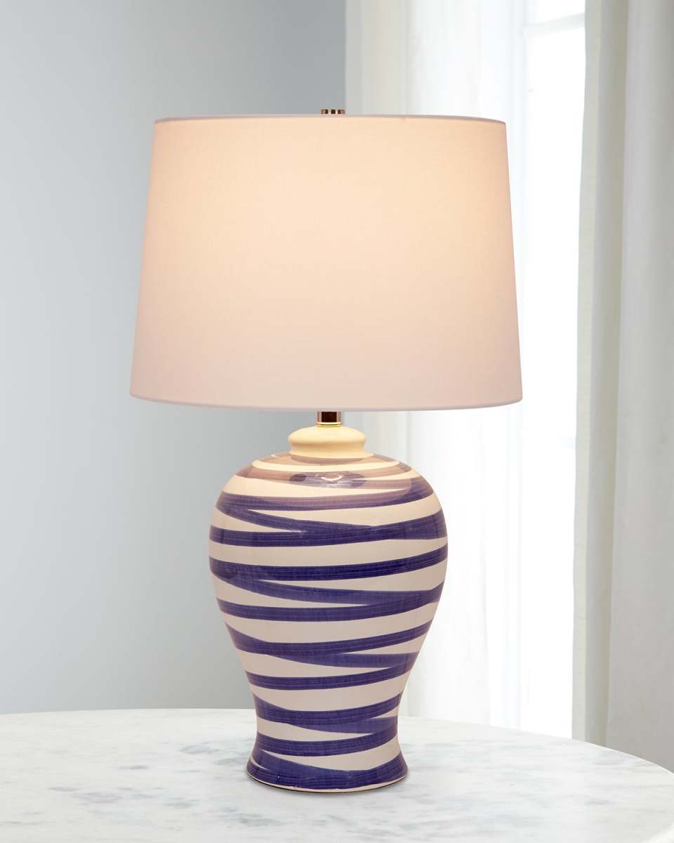 Lindell Striped Ceramic Table Lamp with Linen Shade